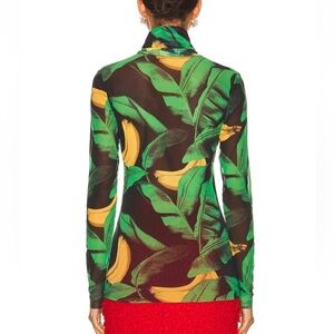 Ganni Long Sleeve Mesh Banana Print Turtleneck Top